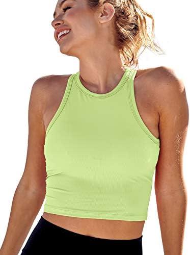 AngiMelo Workout Tops for Women Longline Sports Bras Racerback Ribbed Tank Top with Built in Bra Yoga Crop Athletic, L AngiMelo Workout Tops for Women Longline Sports Bras Racerback Ribbed Tank Top with Built in Bra Yoga Crop Athletic, L