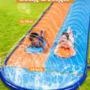 Sloosh 22.5FT Double Water Slides, Heavy Duty Lawn Slide with Sprinkler and 2 Inflatable Boards Backyard Yard Lawn Summer Outdoor Water Toy for Kids Adults