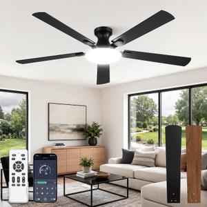 LEDIARY 60 Inch Flush Mount Ceiling Fans with Lights, Remote & APP Control