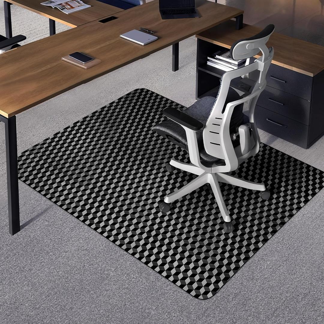 BesWin Office Chair Mat for Carpet, 48" x 36" Computer Desk Chair Mat for Low Carpeted Floors, Thick and Sturdy Carpet Protector for Rolling Chairs, Easy Glide Floor Mat for Home, Gaming (Black)