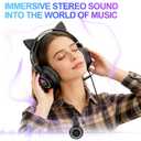 Wired Over-Ear Headphones for PS5 with Microphone + Wireless Neckband Sports Earbuds, Gaming Headset for PC/Nintendo Switch/Mobile, Great Audio Gift for Teenagers Gamers, Black Cat Ears