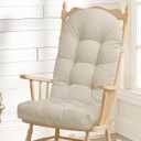 Rocking Chair Cushion - Chenille Fabric, High-Density Sponge, Durable Comfort Non-Slip Bottom Tufted Seat Pads with Ties, Chenille︱Cream, 44x19x4 inch