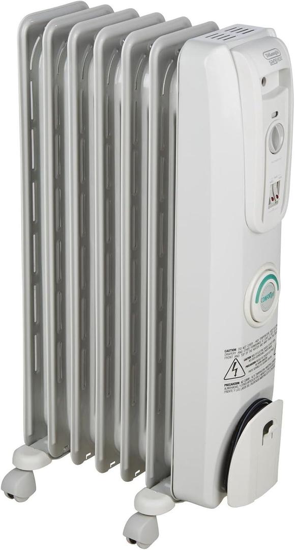 De'Longhi Oil filled Radiator Heater, 1500W Electric Space Heater for indoor use, portable room heater, Energy Saving, full room like office and bedroom with safety features, EW7707CM (White)