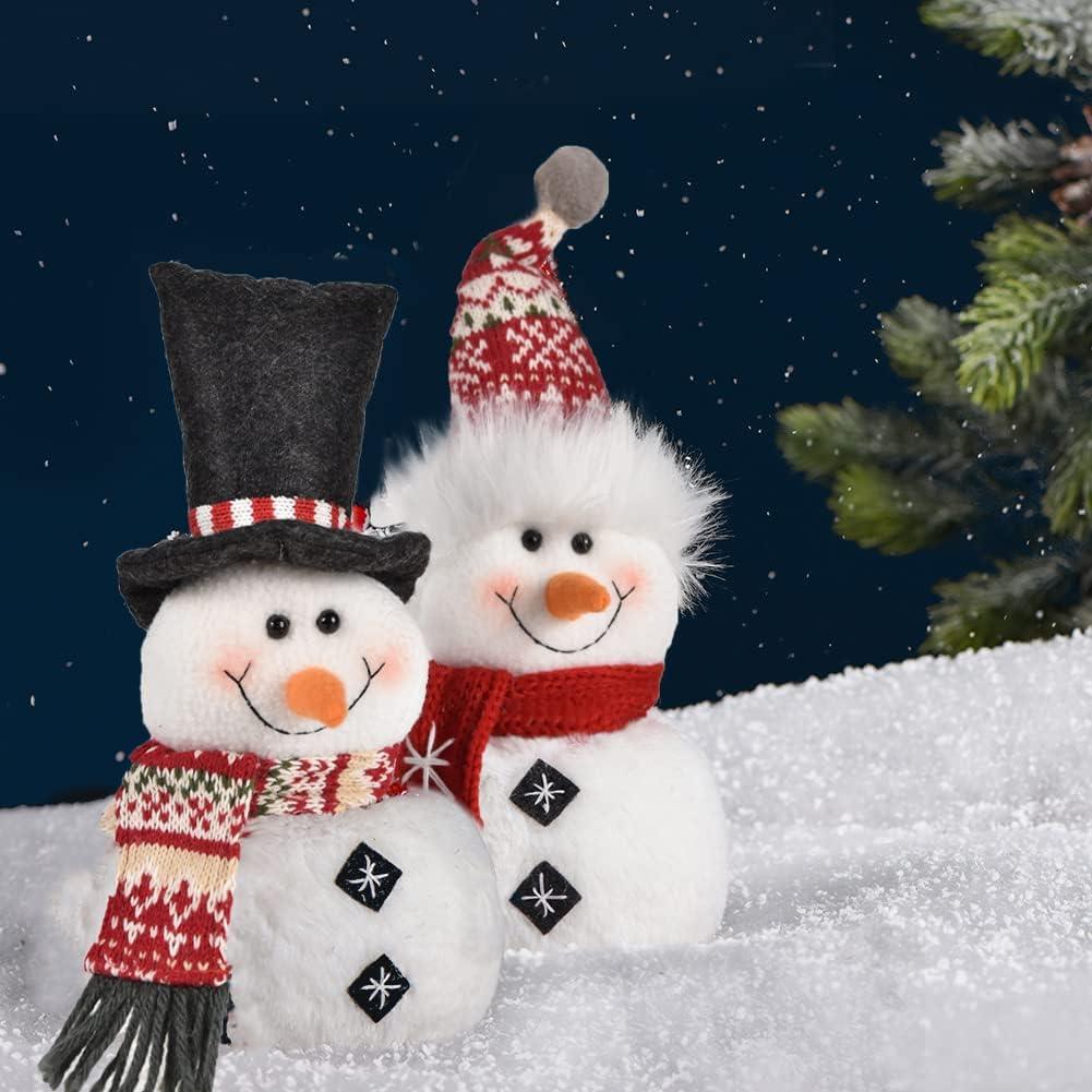 1 Pair Christmas Snowman 2025 Indoor Decorations, Xmas Animated Plush-Knit Collectible Plush Doll, Adjustable Red Bowler Pointed Hat, Home Holiday Ornaments 2 pcs 9.4 inch