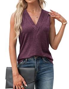 Agnes Urban Womens V Neck Tank Tops Dressy Summer Sleeveless Shirts Casual Loose Tunic Tops Blouses T Shirts Reddish Purple-L