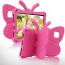Kindle Fire 7 Kids Tablet Case Fire 7 2022 Butterfly Cover for Girl Toddlers with Kickstand Light EVA Full Boby Drop Protective Rugged Shockproof Kid-Proof Cute Case (Rose)