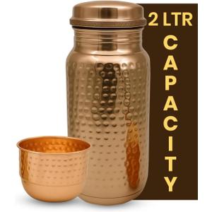 Leathervine 100% Pure Copper Water Bottle for Drinking 64 oz with Lid| Leak Proof Ayurvedic Vessel to Support Digestion, Immunity | Lightweight, Eco-Friendly, Travel Use, Best Gift for Wellness Lovers