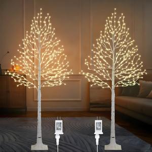 2-Pack 6FT Lighted Birch Tree with Timer, Total 520 LED Tree Lights