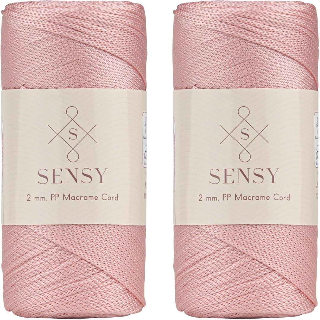 Sensy Premium 2 Pack of 2mm 251 Yards Polyester Rope 100% Polypropylene Cord Macrame Cord 2mm Crochet Bag Cord Macrame Rope Crochet Thread Gift for Knitter (Pink)