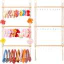 Dahey Hair Bows Organizer for Girls Headband Holder with 30 Hooks Wall Hanging Bow Holder Organizer Storage Hair Accessories Boho Nursery Decor for Baby Girls Room, 29.5"x15"