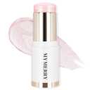 Clear Dewy Marble Highlighter Stick 15g/0.53fl.Oz, Highlighters Makeup Stick for Face and Body, Micro Pearls & Shimmer Glow, Buildable Color for All Day, Vegan & Cruelty-Free, Pink Silver