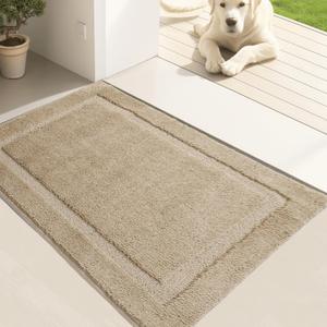 Oiilores Door Mat Indoor Entrance, Dirt Trapper Entryway Rug with Non-Slip Rubber Backing, Washable Inside Front Entry Rugs, Super Absorbent Doormat for Home, Dog Mat for Muddy Paw, (20" x 32", Beige)