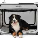EHEYCIGA Collapsible Dog Crate 42 Inches, Portable Travel Crate for Extra Large Dogs, Soft Foldable Pet Kennel with 4-Door Mesh Windows Indoor & Outdoor, Grey