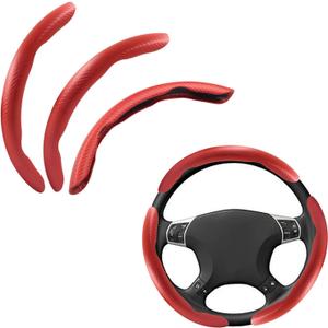 Jiozermi 3 Pcs Red Carbon Fiber Steering Wheel Covers, Universal Steering Wheel Covers, Non Slip Steering Wheel Grip, Light Weight Steering Wheel Protector, Car Interior Accessories