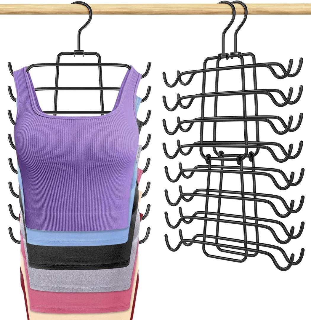 2Pcs Tank Top Hangers Space Saving Hanger Organizer Bra Hangers for Closet Organizer 360 Rotating Metal Closet Organizers and Storage Lingerie Hangers for Cami Bras Belts Swimsuits Lingeries Black