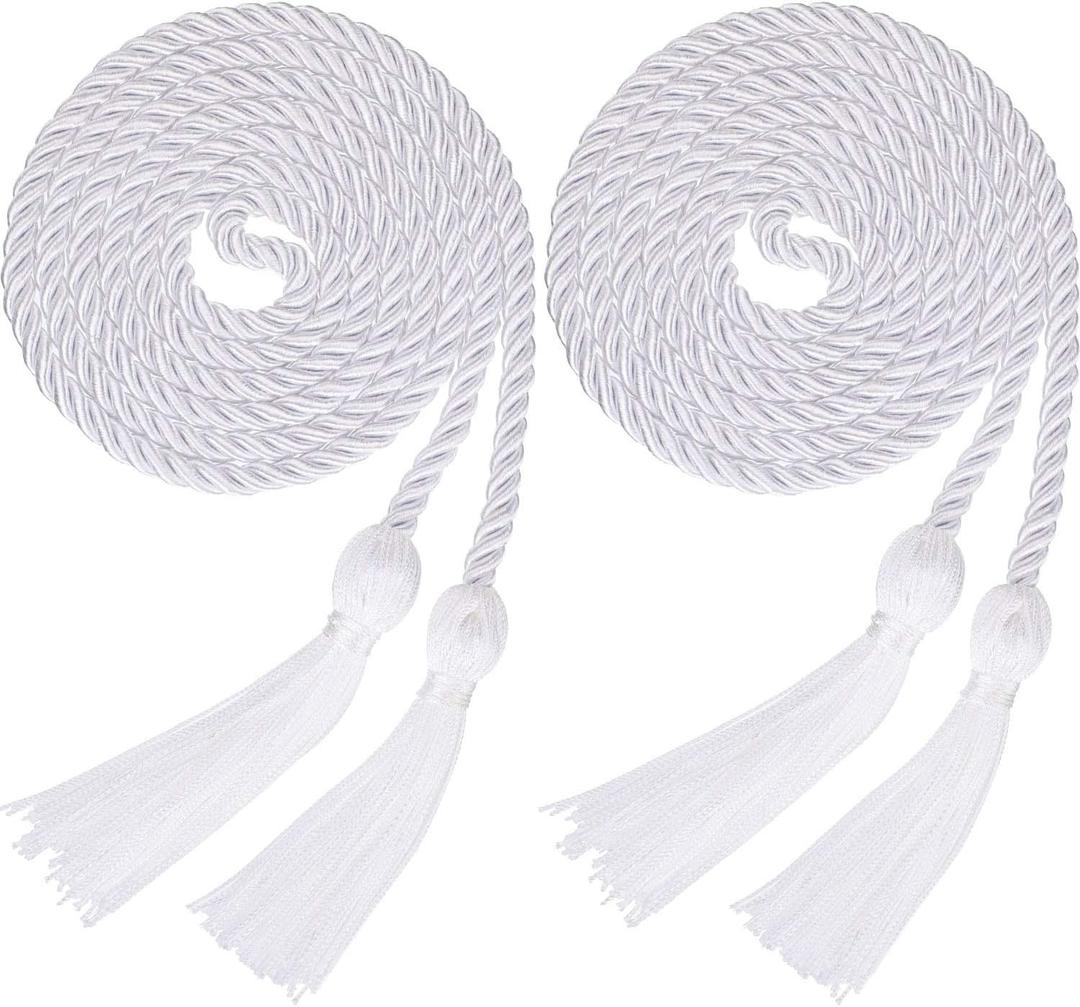 Yaomiao 2 Pieces Graduation Cords Polyester Yarn 2025 Honor Cord with Tassel for Graduation Students(White)