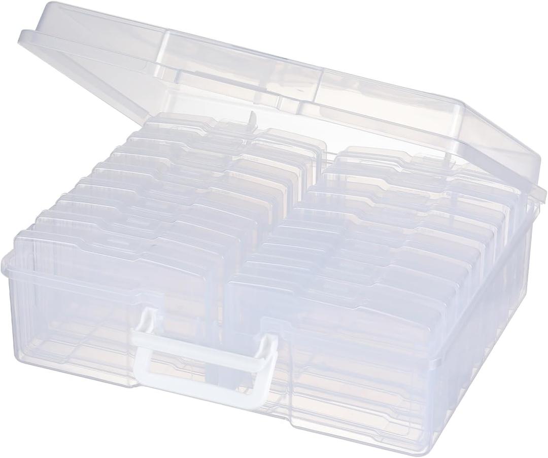 Novelinks Transparent 4" x 6" Photo Organizers and Photo Storage Box with Handle, 16 Inner Photo Cases, Portable Picture Organizers & Photo Storage Containers (Clear)