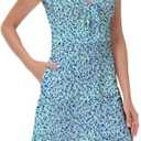 Women's Boho Summer Floral Short Sleeve Mini Dress Bow V Neck A Line Short Dresses (XXL)