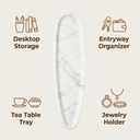 Natural Marble Vanity Tray, 16.6"x4.6" White Real Stone Decorative Tray for Bathroom Countertop & Home Decor, Catchall Organizer for Jewelry, Candles, Cosmetics & PerfumeWhite