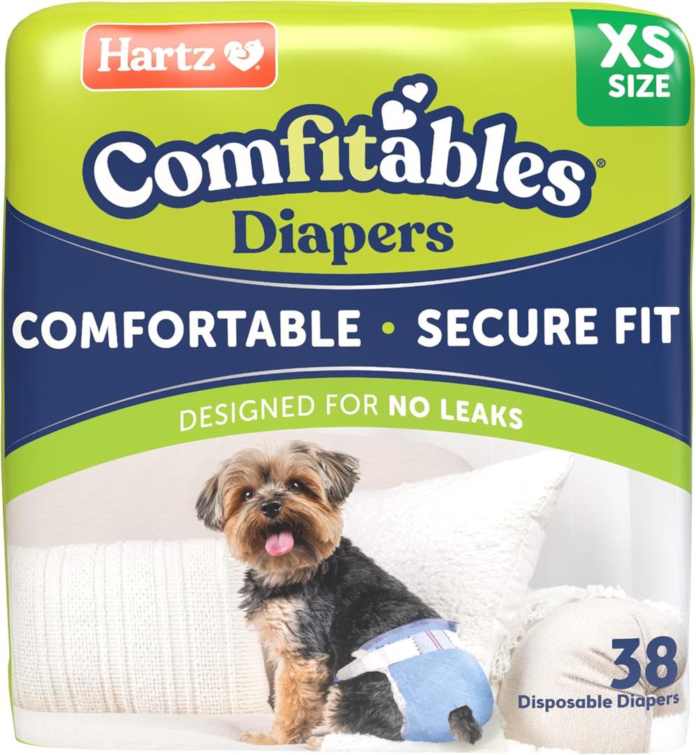 New! Hartz Comfitables Disposable Dog Diapers, Size XS 38 count, Comfortable & Secure Fit, Easy to Put On, Super Absorbent Male and Female Diaper (Extra Small)