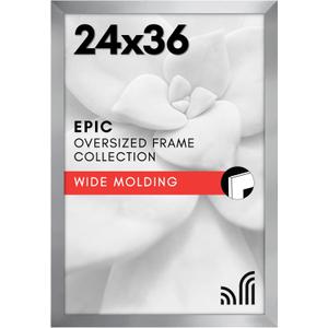 Americanflat 24x36 Poster Frame with Polished Plexiglass - Silver Picture Frame - Wide Photo Frames Made of Engineered Wood for Vertical or Horizontal Wall Display - Epic Collection - Silver