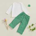 Ayalinggo St Patricks Day Baby Girl Boy Outfit Green Shamrock Long Sleeve Shirt Top Plaid Pants Set Saint Patrick's Clothes (White)