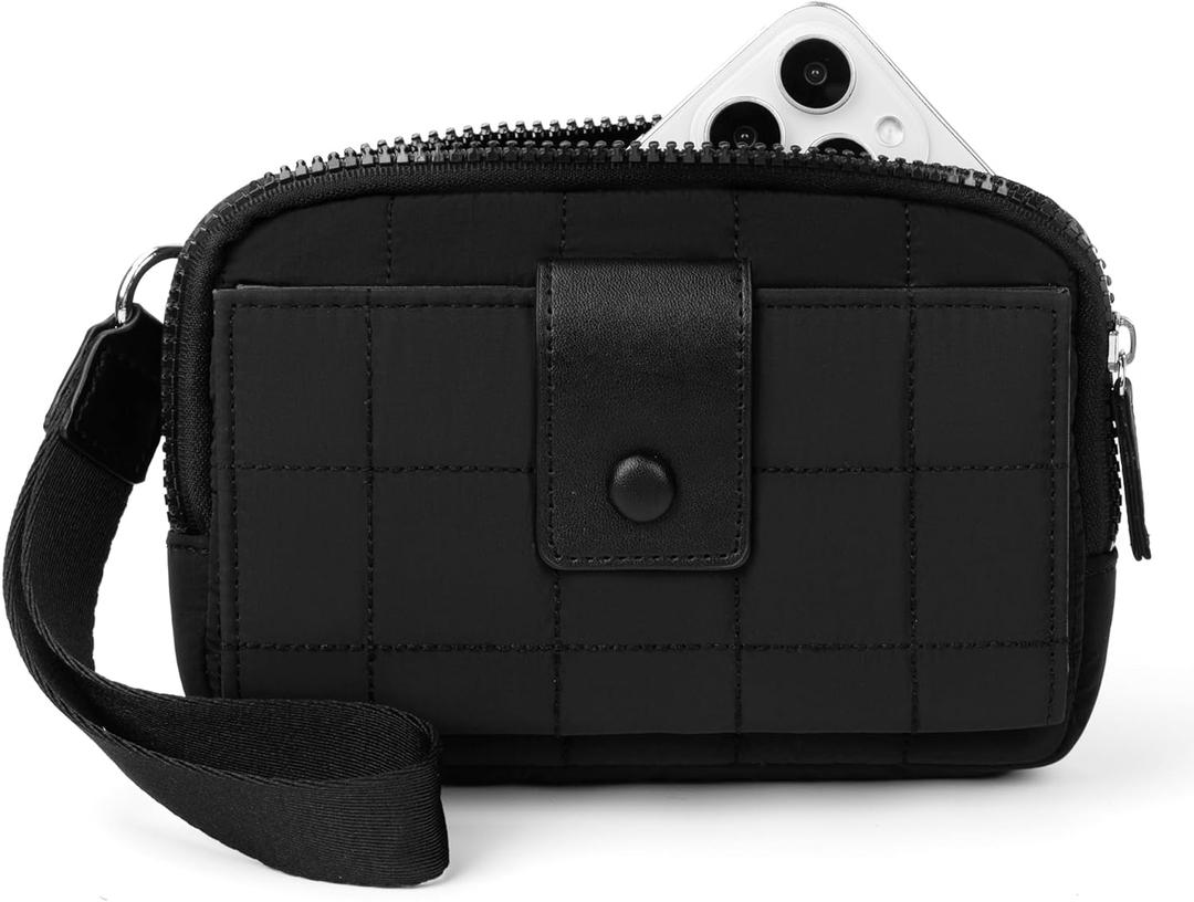 befen Wristlet Wallets for Women, Quilted Phone Organizer Purse, Nylon Credit Card Holder with RFID Blocking Built in Wallet (Black)