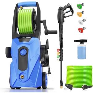 commowner 5000PSI Electric Pressure Washer, 2025 New Power Washer with 33FT Flexible Extension Pressure Washer Hose Reel, 4 Nozzles, Professional Powerwashers for Home/Car(Blue)