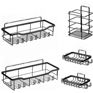 VEVOR Shower Caddy, 5 Pack Adhesive Bathroom Shower Storage Organization Shelves Rack Set, 40 lbs Large Weight Capacity, with Soap and Toothbrush Holder, No Drilling for Bathroom, Kitchen, RV/Camper