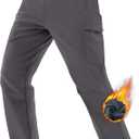 TACVASEN Men's Winter Hiking Pants Fleece Lined Cargo Tactical Work Softshell Snow Ski Waterproof Pants with Pockets, Size 34, Gray