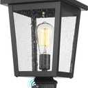 Dusk to Dawn Outdoor Post Lights, Seeded Glass Lamp Post Light Fixture Black Finish, Waterproof and Anti-Rust Aluminum Pillar Outside Lighting for Walkway, Driveway, Patio, Porch