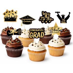 5 x 42pcs Graduation Cupcake Toppers Class of 2026 Paper Cupcake Picks Grad Cap Diploma Picks for Dessert Food Pizza Decorations (glod)