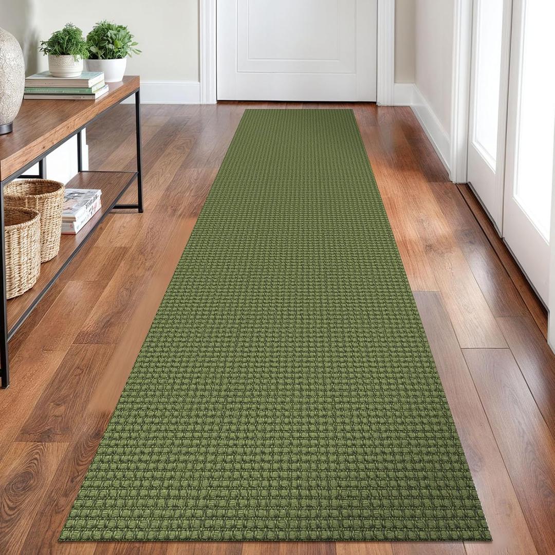 Ivissy Braided Runner Rug 2x8 Ft Washable Runners for Hallways Non Slip Rubber Backed Kitchen Runners Cotton Entryway Runner Indoor, Woven Floor Carpet for Hall Kitchen Bedroom, Green