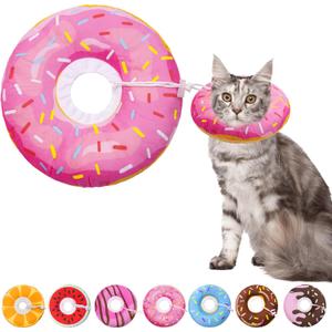 Cat Cone Soft Collar, Adjustable Cat Recovery Collars Kitten Cones to Stop Licking, Cute Donut Neck Collar After Surgery, Elizabethan Kittens Protective Cones After Spay (Donut Pink, Medium)