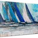 Arjun Blue Abstract Wall Art Canvas for Living Room, Nautical Art Wall Decor Teal Sailboat Textured Bedroom Picture Modern Coastal Painting Framed Artwork Home Office, Extra Large 58"x29"