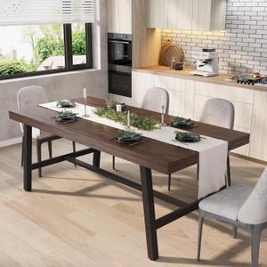GarveeHome Industrial Dining Table for 6-8 People, 70.87" Long Kitchen Table with Sturdy Metal Frame, Rectangular Counter for Dinner, Kitchen, Dining Room (Rustic Birch, 71" Non-extendable)