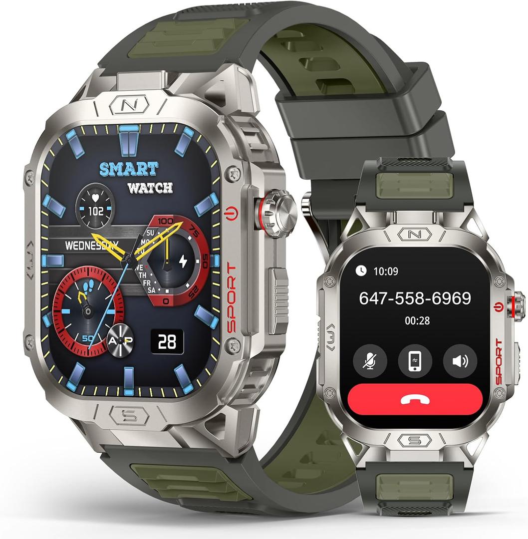 SOUYIE Smart Watch for Men with LED Flashlight, 2.02" HD Display Rugged Outdoor Sport Smartwatch with Compass/Altimeter/Barometer, Waterproof Fitness Tracker, Heart Rate Sleep Monitor for iOS Android (Grey)