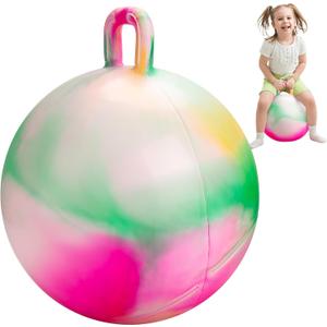 INPODAK Hopper Ball 18 Inch Bouncy Ball with Handle for Kids, Hippity Hop Jumping Bouncer Hopping Toy for Boys and Girls Ages 3-6 with Pump and Gift Box for Birthday (Green Pink)