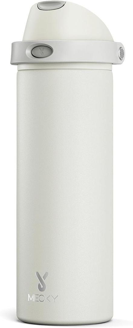 24 oz Insulated Water Bottle with Straw: Meoky Stainless Steel Metal Water Bottle with 2-in-1 Lid - Leak Proof, Cold for 24 Hours, Protective Silicone Base, BPA-Free for Sports Travel Car, Ivory
