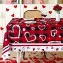 Peryiter Valentines Day Tablecloth 60 x 84 Inch Black and Red Buffalo Plaid Hearts White Bordered Fabric Tablecloth Rectangle Reusable Washable Vintage Valentine Table Cover Decorations