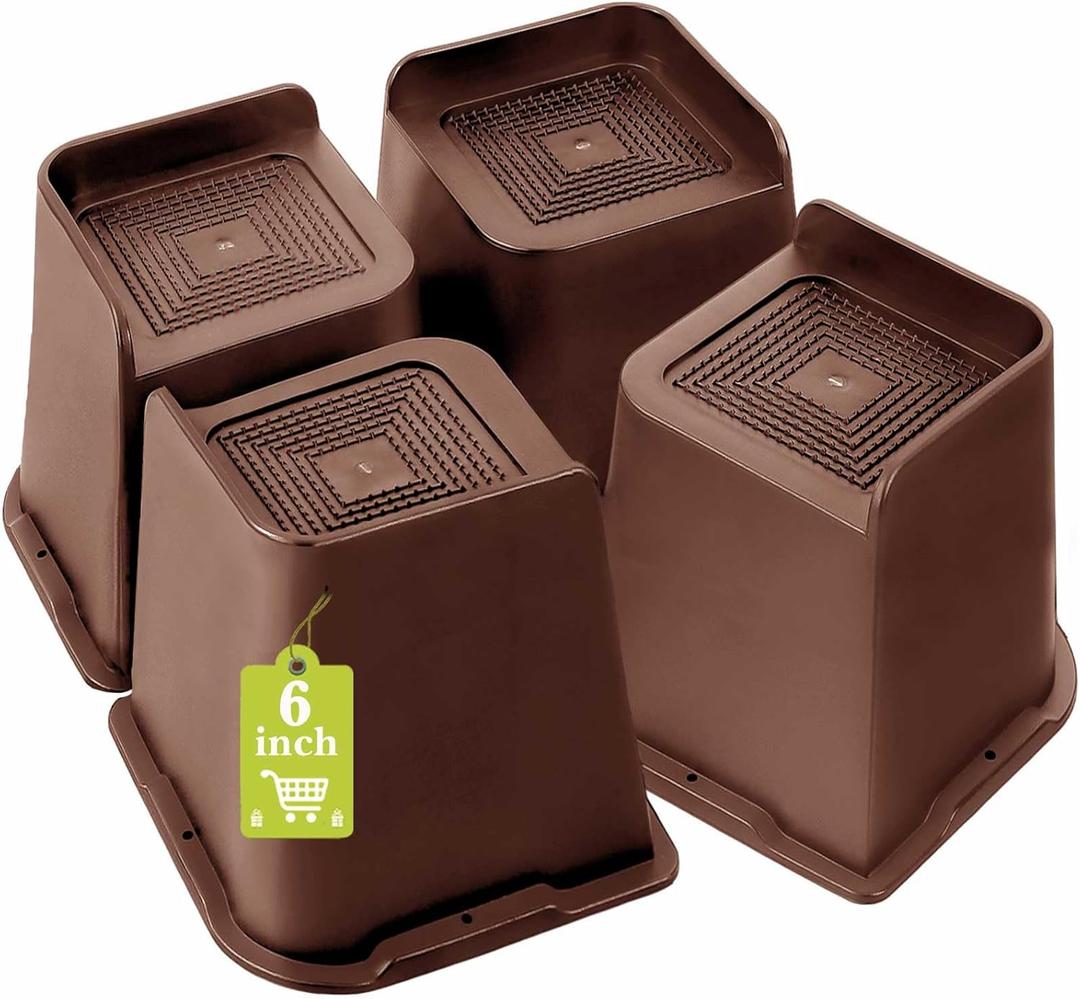 Bed Risers 1 inch, 2 inch, 3 inch, 4 inch, 6 inch, 8 inch Heavy Duty, Oversized Furniture Riser for Couch Sofa Table Chair Leg Frame Dorm, Support up to 6000 Lbs (Chocolate Brown 4 Pack, 6 inch)