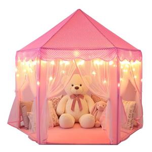 Sumbababy Princess Castle Tent for Girls Fairy Play Tents for Kids Hexagon Playhouse with Fairy Star Lights Toys for Children or Toddlers Indoor or Outdoor Games (Pink)