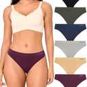 BAMBOO COOL Women's Thongs Seamless Moisture-Wicking Breathable Underwear High Stretchy Mid Waisted Panties Tagless, 5 Pack, Medium 
