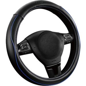 Skechers Memory Foam Steering Wheel Cover, Piping Microfiber Leather Steering Wheel Cover Sporty Universal Fit 14" 1/2-15" Car Wheel Protector for Men Women Fit Suvs, Vans, Sedans, Car, Trucks, Blue