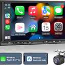 Double Din Car Stereo Radio Wireless CarPlay Wireless Android Auto, 7in Touchscreen Car Audio Receiver with Bluetooth,Rearview Camera,AM/FM, GPS Navigation,Mirror Link,Subwoofer,USB/AUX/SWC