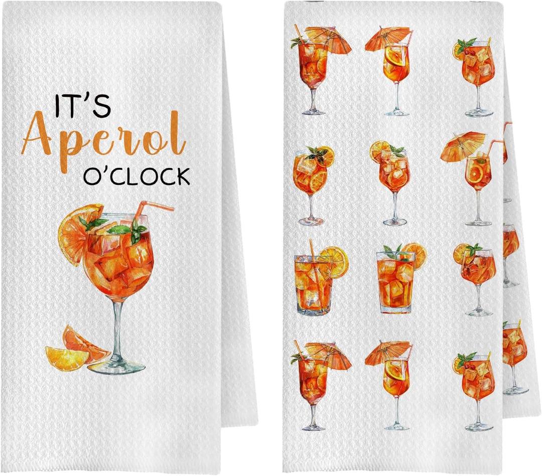 ChenCraty Funny Aperol Spritz Kitchen Towels Set of 2, Aperol Spritz Gift Dish Tea Bar Towels for Kitchen Decor, Gifts for Cocktail Lovers Decorative Hand Towels, 16x24 Inches