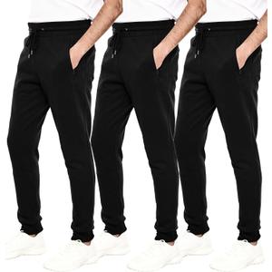 WHITE PEAK TRADING COMPANY Mens Joggers with Pockets, 3 Pack Fleece Casual Sweatpants for Men Athletic Pants with Drawstring (Black, XL)