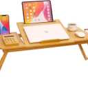 Laptop Desk for Bed, COIWAI Laptop Bed Tray, Bamboo Lap Desk with Tablet Slot, Adjustable Height Angle, Foldable Tray for Sofa Couch Floor, with Storage Drawer - Large (28.8" *13.4" Height&Angle adjust)