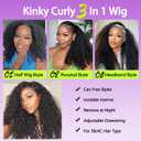 20 Inch Kinky Curly Half Wig, 3-in-1 Upgrade Synthetic Half Wig with Drawstring, 210% Density Seamless Clip-In & Flip-Over Headband Wig for Women, Wear and Go Beginner Friendly1B/27