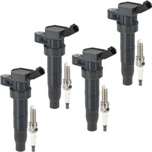 Set of 4 UF611 Ignition Coil Packs and Iridium Spark Plugs Compatible with Hyundai Sonata Equus Genesis Tucson Santa Fe Sport, Kia Borrego K900 Optima Sorento 2.4L 4.6L L4, Replaces C1667 E1111